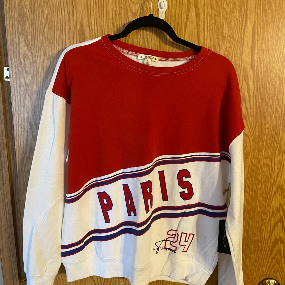 Red and White Paris Sweatshirt Love Dazed